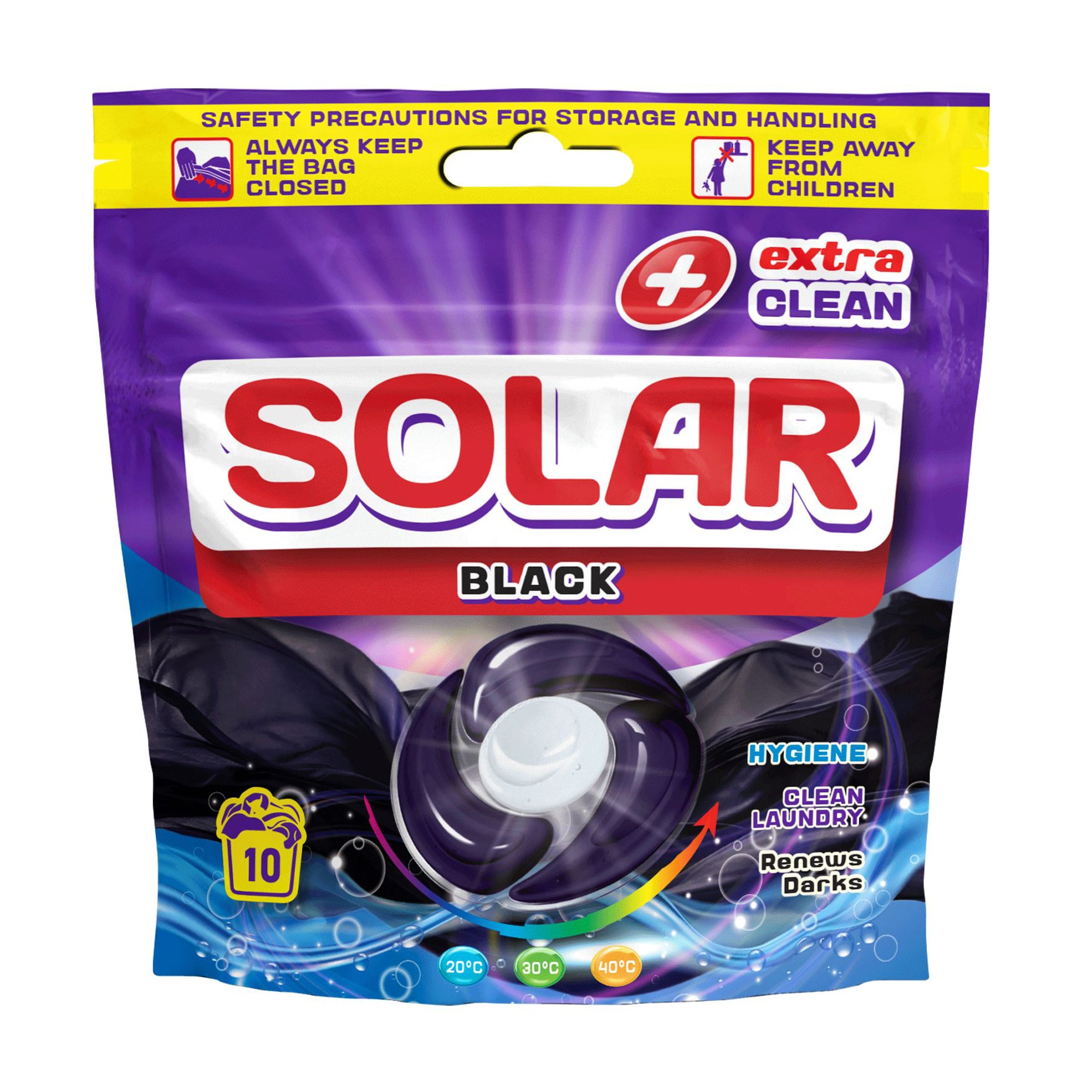 Капсули для прання темних речей Solar Black, 10 циклів прання, 10 шт